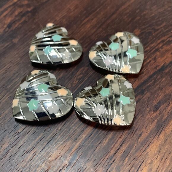 Vintage 80’s Heart and Stars Button Covers Set Of 4 - Picture 1 of 9